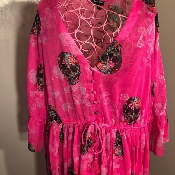 TORRID CHIFFON MAXI DRESS - SKULL PINK NWT - Picture 8 of 14